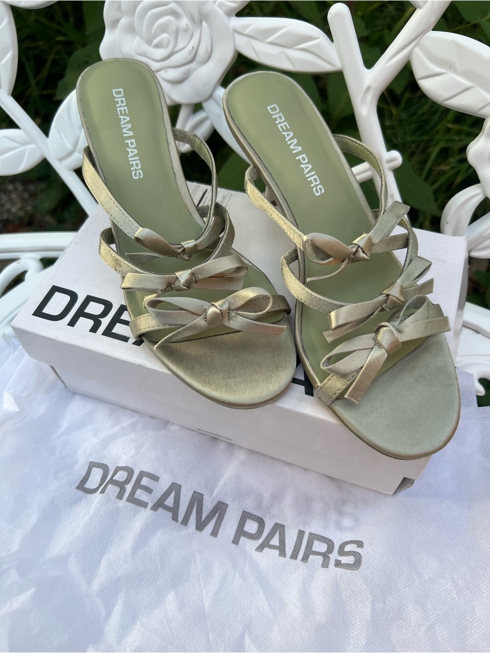 Dream Pairs Womens Satin Sage Green Bow Strap Slide Sandals